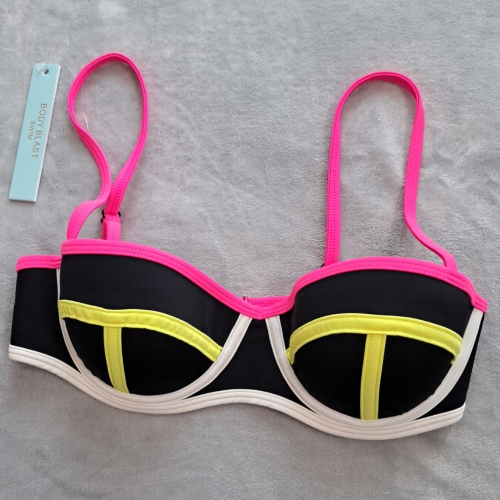 NWT Womens Body Blast Swim Bra Black Pink Green Neon Beachy Summer Small